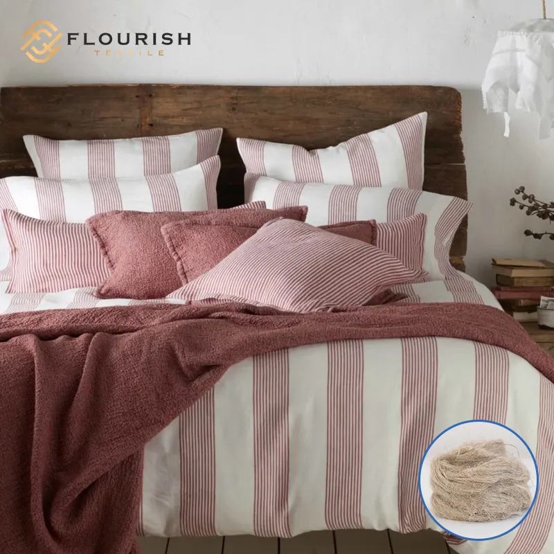 Flourish Hot Sale organic flax linen duvet cover King Size Bedding Linen Fitted Bed Sheet Set For Star Hotel