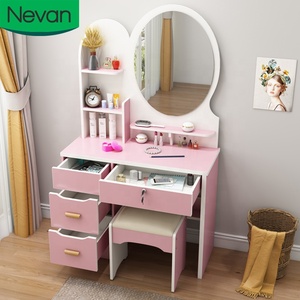 Commode de chambre moderne à 4 tiroirs en MDF avec miroir, coiffeuse, table de maquillage, montage facile - Product Image 1