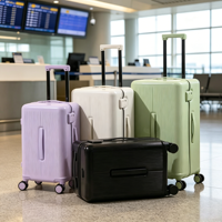 Valise de voyage à roulettes légère de luxe 20/24/26/28 pouces, à rayures verticales, coque rigide en PC, porte-gobelet, support pour téléphone, serrure TSA