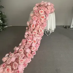 Alta Qualidade Silk Faux Rose Mesa Artificial Flower Runner Wedding Row Decoração Artificial Wedding Arch Flower