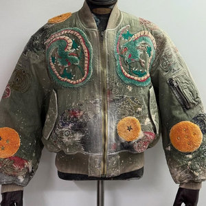 Tùy Chỉnh Lần Lượt Xuống Cổ Siêu Nặng Nặng Đau Khổ loe Tay Áo 3D Thêu Chenille Vá Windproof Dày Baggy Áo Khoác Cho Nam Giới - Product Image 3