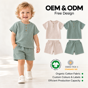 Ensemble de vêtements pour enfants en coton biologique de haute qualité pour bébés garçons, nouveau style décontracté en mousseline à manches courtes pour l'été - Product Image 1