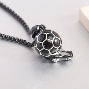 Football Pendant Necklace Black <b>Titanium</b> Steel Geometric Ball Design Daily Wear Gift Jewelry - Product Image 1