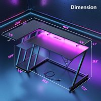 Bureau de jeu de 39 pouces avec prise de courant et lumières LED Table de jeu d'ordinateur réversible en forme de L avec stockage à 3 niveaux Vente à chaud