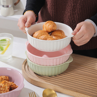 Couleur nordique rose violet céramique petit déjeuner four à micro-ondes salade bols en céramique