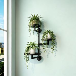 <b>Wall</b> <b>Mounted</b> Iron <b>Plant</b> Stand 3 Tier Round Rotating Flower Rack For Indoor Use - Product Image 2