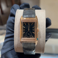 Montre mécanique de luxe Reverso Square pour homme avec couvercle rabattable, double fuseau horaire, design inversé et bracelet en cuir européen, style Hip Hop