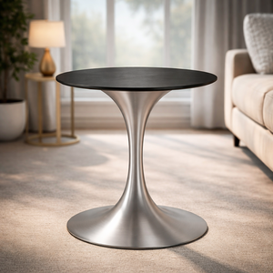 Mesa de Bar Moderna de Lujo con Tapa Redonda Negra y Base de Metal Tipo Tulipán para Vestíbulo de Hotel, Cafetería, Bistro, Espacios Pequeños, Muebles de Interior - Product Image 1