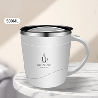 500ml/17oz Tasse à café au lait Tasses à eau et tasses à double paroi en acier inoxydable Tasse à café en métal avec couvercle Tasse