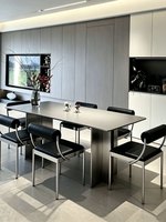 Table à manger rectangulaire en acier inoxydable et pierre de quartz, style italien moderne et minimaliste, anti-rayures, anti-brûlure, 6 places