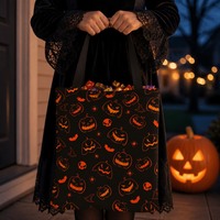 Grand sac fourre-tout en toile pour Halloween, motif citrouille, poignée en corde, réutilisable, pour les courses et l'extérieur