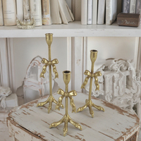 Lot de 3 bougeoirs décoratifs en métal doré, faits à la main, en forme de griffe d'aigle, renforcés, pour mariage, Noël, Pâques, table de salle à manger