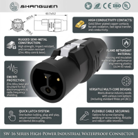 IP67 20A 250V 3-poliger Weiblicher Stromanschlusskabelbaum UL94 V0 Kupferkontakte 3 Adern * 2,5mm² Querschnitt