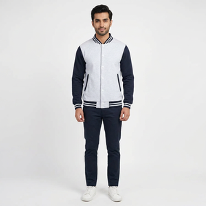 Veste de sport de style universitaire pour homme, élégante et tendance, en laine d'hiver, manches en cuir véritable, tissu polaire, haute qualité, nouvelle collection - Product Image 1