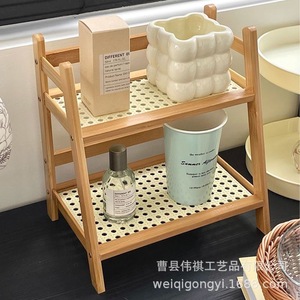 Double Layer <b>Desktop</b> <b>Shelf</b> Wooden Storage Rack For Office Bedroom Kitchen Organizer Standing Type 2 Tier Rectangle Shape - Product Image 4