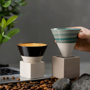 Tasse à café en céramique Kingze Logo personnalisé 120ml tasse à café créative japonaise en poterie grossière avec base - Product Image 2