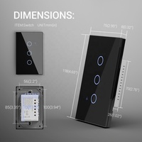 Interrupteur intelligent 3 gangs Panneau de verre Interrupteur standard américain Lumière intelligente 1200W Tuya Télécommande vocale Wifi Interrupteur d'éclairage intelligent