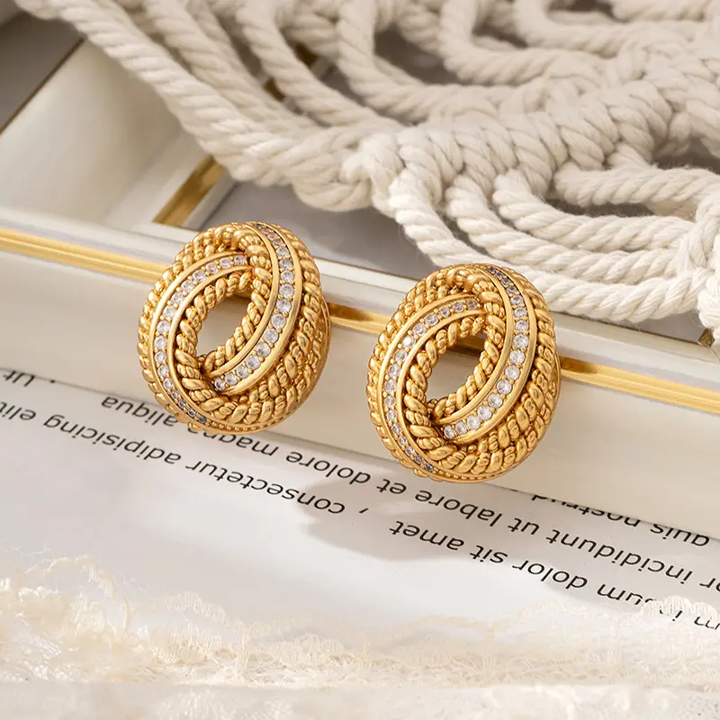 Boucles d'oreilles New Vintage Full Diamond Boucles d'oreilles Twists Boucles d'oreilles minimalistes en acier inoxydable