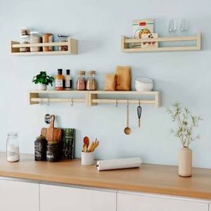 Mensola Multifunzione in Legno Massello da Parete, Scaffale per Soggiorno e Cucina, Espositore per Fumetti e Borse per Bambini - Product Image 3