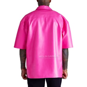 Camisa de Cuero Casual para Hombre, Talla Grande, Color Rosa, con Botones, de Alta Calidad, con Logotipo Personalizado al por Mayor OEM - Product Image 2