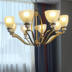 Factory Custom 8 Bulbs Elegant Brass Chandelier with Frosted Glass Shades a Stylish <b>Lighting</b> Fixture for Modern <b>Spaces</b> - Product Image 1