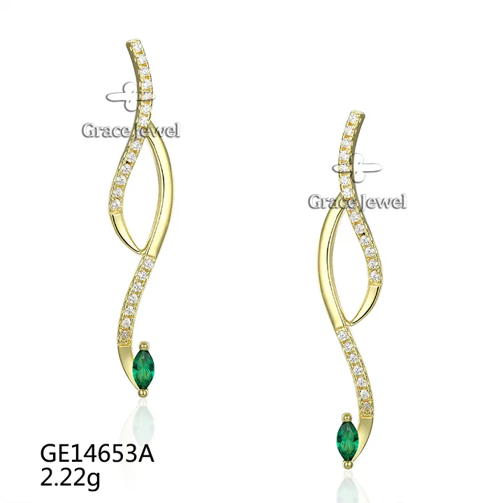 Grace Jewelry Modern Marquise Cut Green Nano Crystal 2022 Women Sterling Silver 925 Ladies Earrings Jewelry