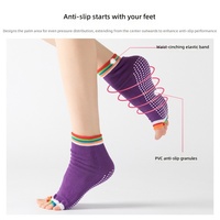 Chaussettes de yoga à cinq orteils à bout ouvert, chaussettes courtes antidérapantes avec grip en silicone, chaussettes pieds nus antidérapantes pour Pilates, Barre et Danse