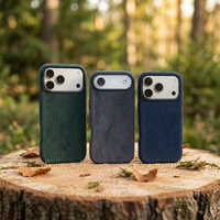 Étui de téléphone de luxe en cuir bleu gris vert pour 18 Pro Max, protection 360°, souple, OEM