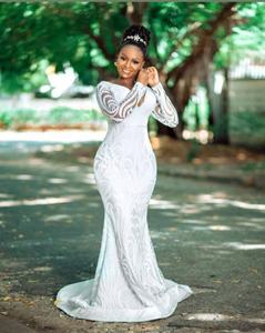 S778Q 2025 Nuovo <span class=keywords><strong>Abito</strong></span> <span class=keywords><strong>da</strong></span> <span class=keywords><strong>Sposa</strong></span> <span class=keywords><strong>a</strong></span> Sirena con Scollo <span class=keywords><strong>a</strong></span> V, Sexy, <span class=keywords><strong>a</strong></span> <span class=keywords><strong>Righe</strong></span>, Maniche Lunghe e Strascico alla Moda - Product Image 1