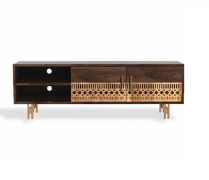 Console de rangement en bois massif pour téléviseur, avec motifs sculptés à la main et un attrait pour le salon - Product Image 1