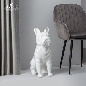 Escultura artística de <span class=keywords><strong>Bulldog</strong></span> para decoración Interior del hogar, escultura decorativa de cerámica, estilo nórdico y moderno, con diseño de Animal grande blanco - Product Image 1