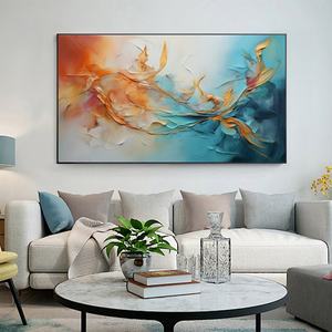Peinture murale 3D abstraite texturée orange et turquoise sur toile acrylique, faite à la main, cadeau idéal pour l'inauguration d'une maison - Product Image 1