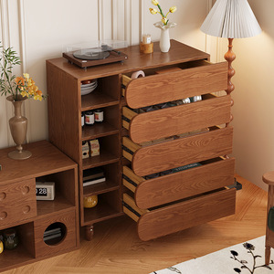 Cómoda de madera con cinco cajones y estantes de almacenamiento para sala de estar o dormitorio - Product Image 1