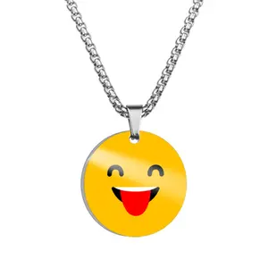 BASQUESUN 25mm Aço Inoxidável Sorriso Mood Face Família Melhores Amigos Bom Amigo Irmã Jóias Símbolo Emoticon colar