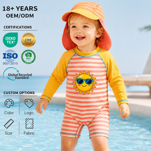 Traje de Baño de una Pieza para Bebés Niños, UPF 50+, Manga Larga, con Gorro para el Sol, Cierre de Cremallera y Botones a Presión, Poliéster y Elastano, para Playa y Piscina - Product Image 1