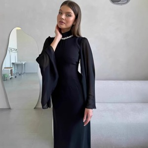 Nuovo Abito Lungo Estivo 2026 all'Ingrosso con Perle e Rete, Stile Francese Chic ed Elegante, Nero a Vita Alta con Maniche Svasate, per Feste - Product Image 4
