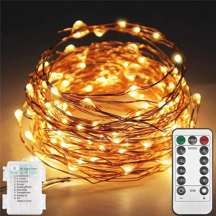 LED string 8 Modes Waterproof Copper Wire Lights LED Fairy Lights Battery box Remote control Wedding Christmas tree