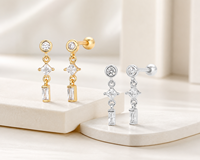 Boucles d'oreilles pendantes Muweike en argent sterling 925 vermeil avec zircon, motif étoile, élégantes pour femme, bijoux raffinés