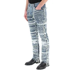 Tonel jeans masculino, jeans lavado perna reta com buraco rasgado