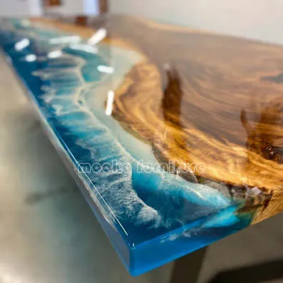 Prix usine Plateau de table en résine époxy bois massif naturel Table époxy style océan Table à manger en résine