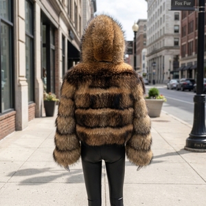 <span class=keywords><strong>Manteau</strong></span> en fourrure pour femme, style 2026, veste en fourrure véritable, fourrure de raton laveur naturelle, pour rester au <span class=keywords><strong>chaud</strong></span> en hiver, avec <span class=keywords><strong>capuche</strong></span>, manches longues - Product Image 4