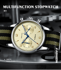 Montre-bracelet chronographe pour homme SIBOTTE Mouvement <span class=keywords><strong>SEIKO</strong></span> Cristal saphir 40 mm Or rose Acier inoxydable Analogique Vert Mécanique - Product Image 4