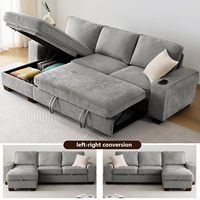 Canapé-lit convertible OEM en forme de L avec rangement, chaise longue, canapé convertible pour salon, USB, amovible, lavable, en chenille