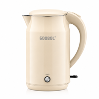 Bouilloire électrique d'hôtel 2,0 L en acier inoxydable 304, 1500 W, arrêt automatique, logo personnalisé OEM, fabricant en gros, certifiée CE CB LFGB