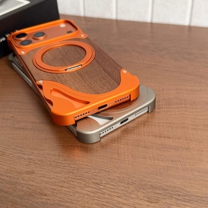 เคสแม่เหล็กแผ่นหลังไม้วอลนัทสุดหรูสำหรับ iPhone 18 15 16 17 Pro Max พร้อมการปกป้อง 360 องศา °   ขาตั้งโทรศัพท์แบบวงแหวน อลูมิเนียม โลหะ ฝาครอบไร้ขอบ - Product Image 5