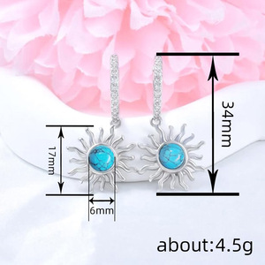 Orecchini Pendenti Vintage a Forma di Girasole con Turchese Simulato per Donne, Gioielli Eleganti e alla Moda - Product Image 4