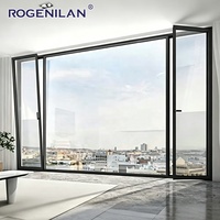Ventana de Aluminio Triple Abatible de 3 Paneles, Diseño Moderno y Resistente a Huracanes de Rogenilan, Popular para Villas