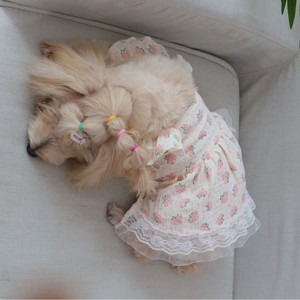 Robe pour animaux de compagnie, imprimé rose, manches bouffantes, en coton, toutes saisons, coupe princesse, pour chats et chiens - Product Image 3