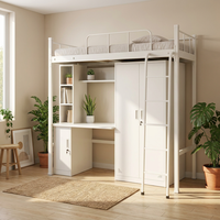 Lit superposé en métal renforcé avec bureau, rangement et structure KD, cadre de lit en acier pour appartement étudiant