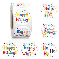 Rouleaux d'autocollants de Noël personnalisés, multicolores, imperméables, en vinyle PVC holographique, imprimés UV, autocollants